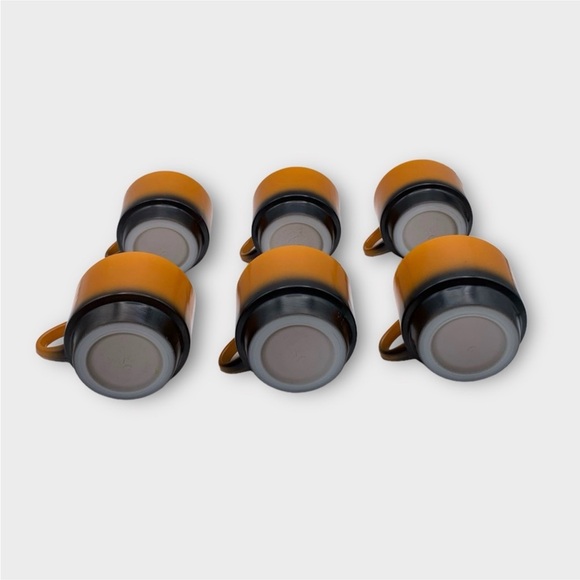 Vintage 60s Fire King Orange and Black Ombré Milk Glass Stackable Mugs set of 6 - Picture 4 of 15